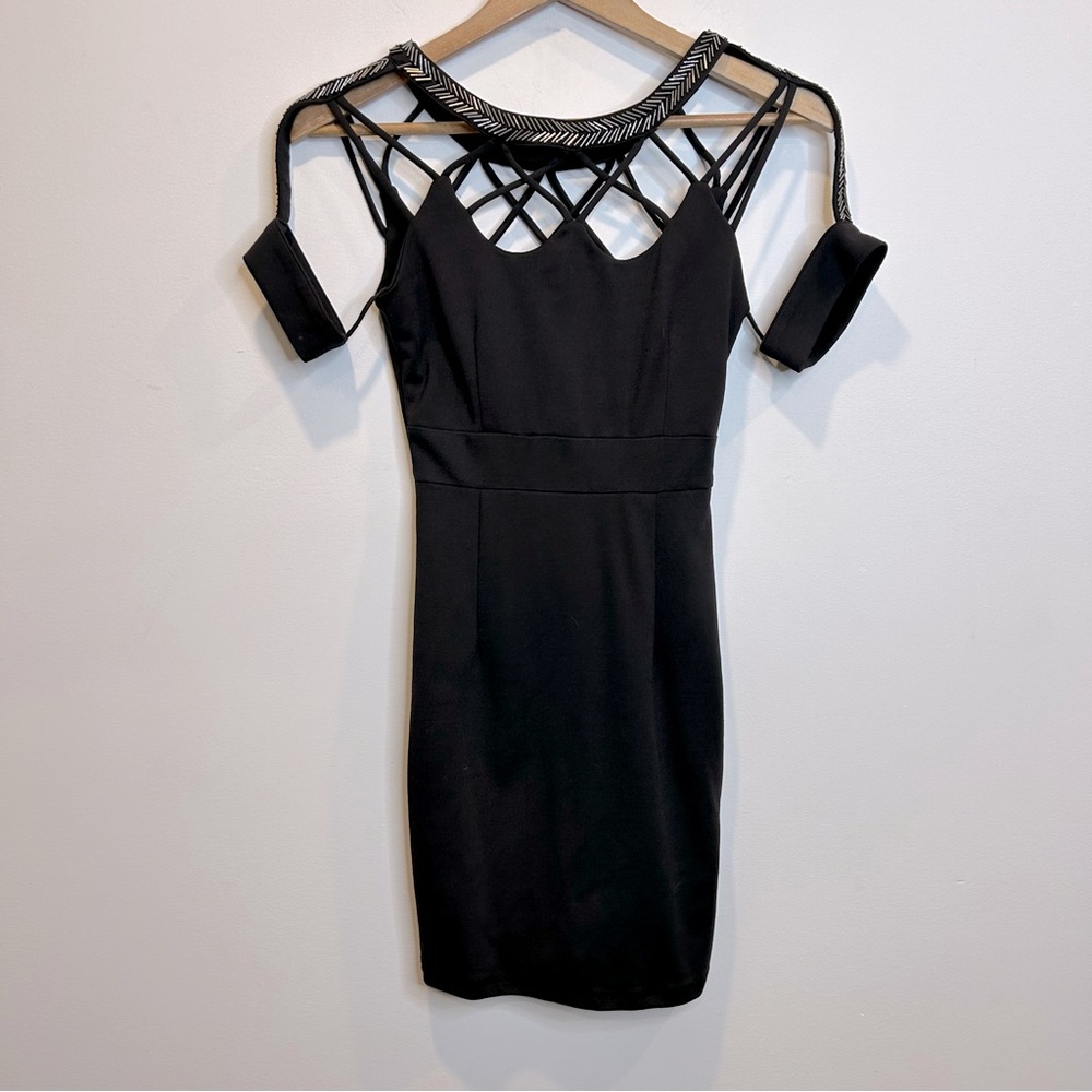 Tov Holy Charcoal Grey Cage Shift Dress Beaded